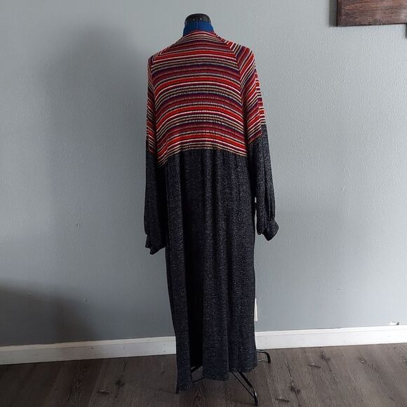 Hummingbird Chic Charcoal Gray Multi Stripe Duster Cardigan Medium - Picture 4 of 8